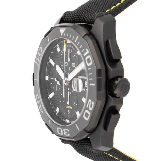 Tag Heuer Aquaracer Automatic Chronograph Special Edition Titanium Grey Dial Black Leather Strap Watch for Men - CAY218B.FC6370