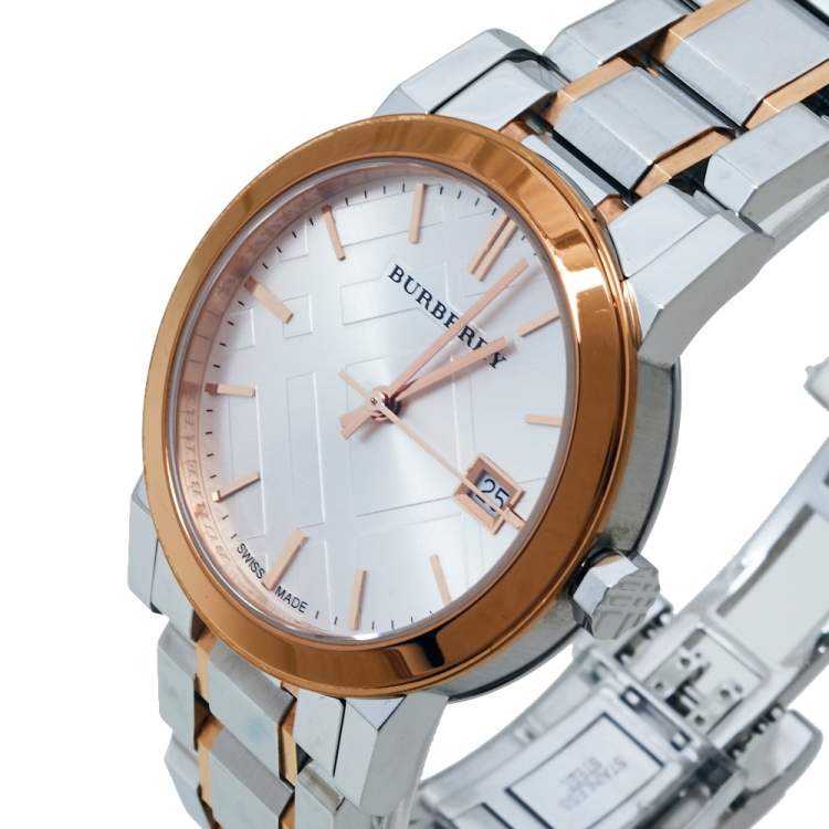 Burberry The City White Dial Two Tone Steel Strap Watch for Women - BU9105