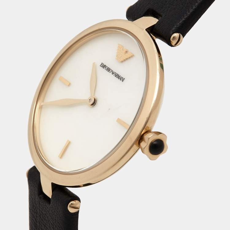 Emporio Armani Arianna Analog Silver Dial Black Leather Strap Watch For Women - AR11200