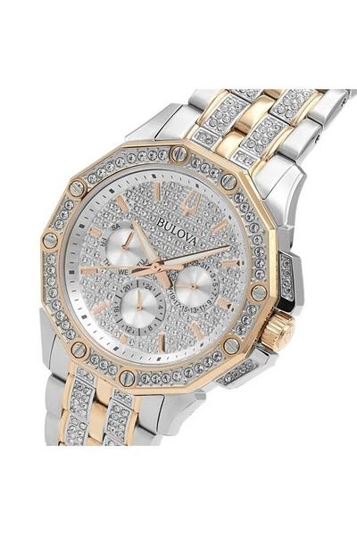 Bulova Octova Crystal Silver Dial Two Tone Steel Strap Watch for Men - 98C133