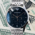 Emporio Armani Beta Chronograph Black Dial Steel Strap Watch For Men - AR1863