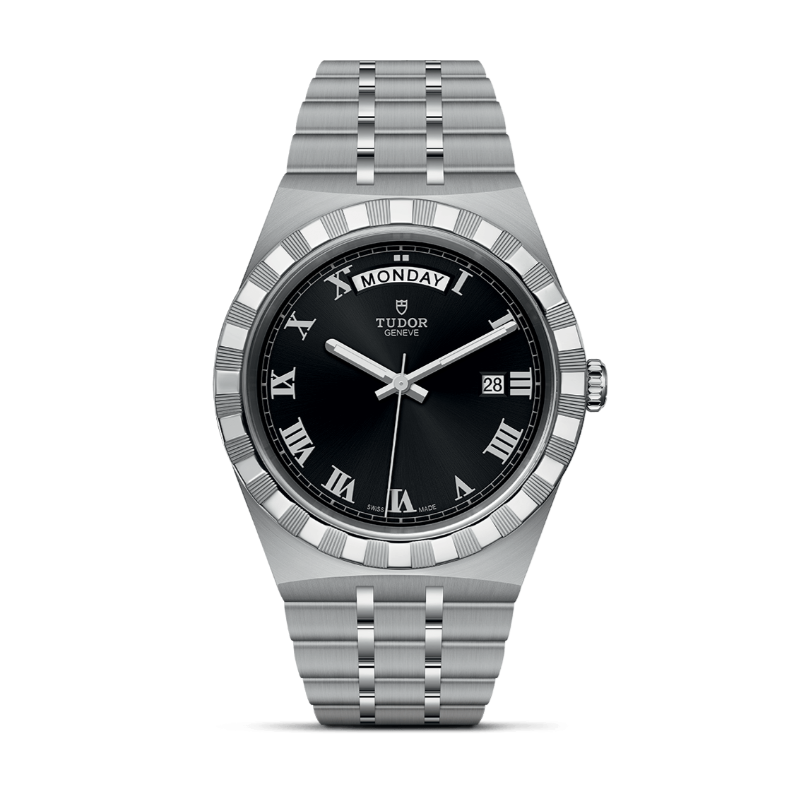 Tudor Royal Automatic Black Dial Silver Steel Strap Watch for Men - M28600-0003