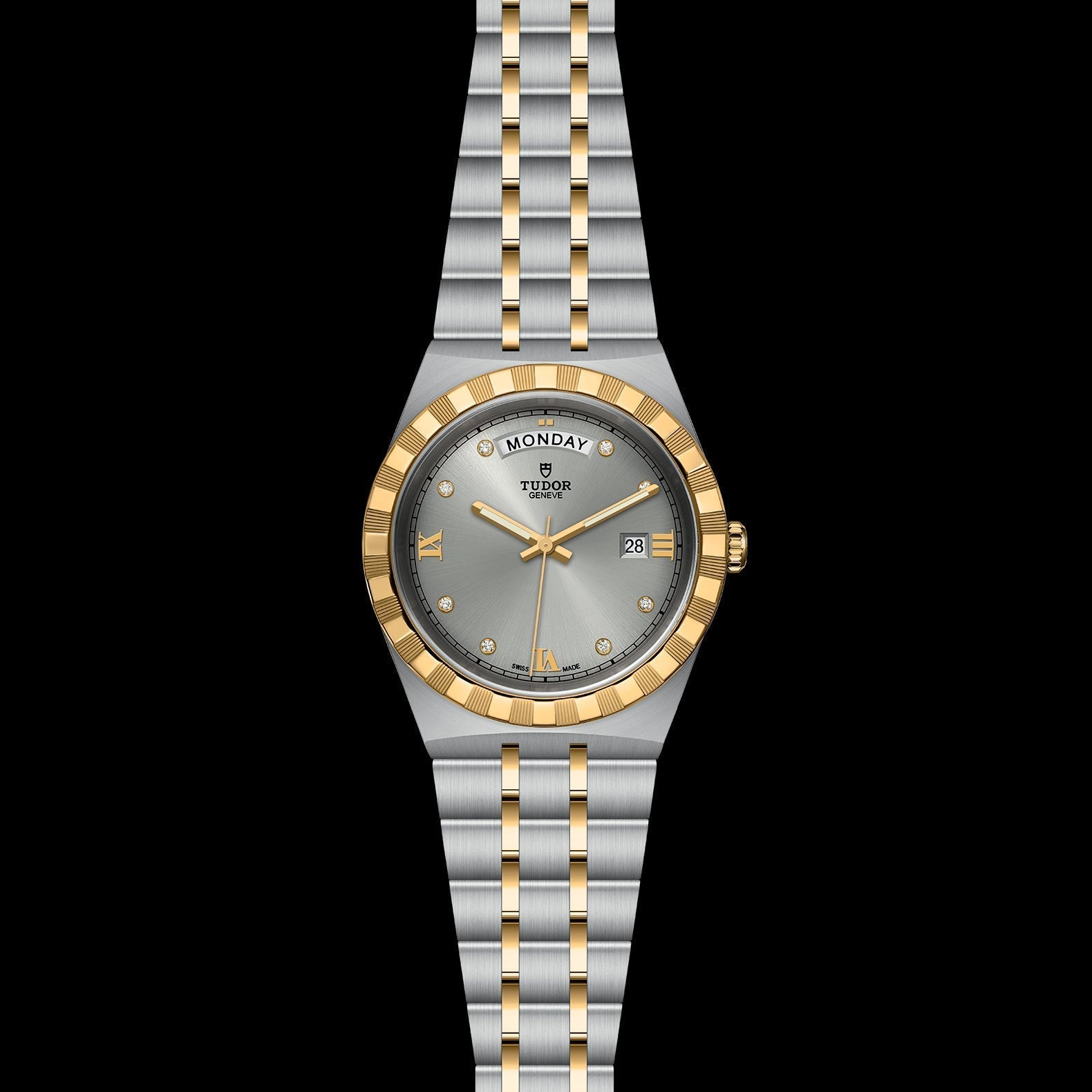 Tudor Royal Diamonds Automatic Grey Dial Two Tone Steel Strap Watch for Men - M28603-0002