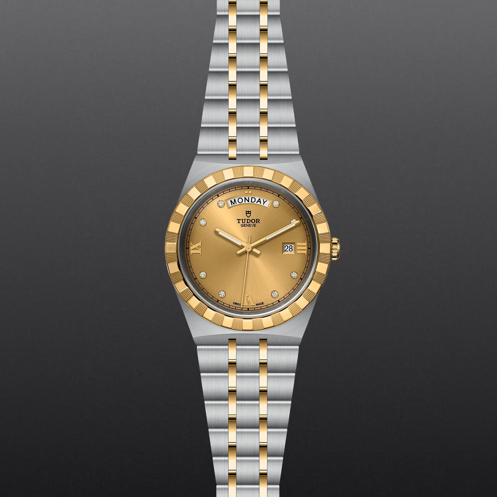 Tudor Royal Automatic Diamonds Gold Dial Two Tone Steel Strap Watch for Men - M28603-0006
