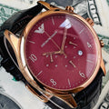 Emporio Armani Classic Chronograph Burgundy Dial Brown Leather Strap Watch For Men - AR1890