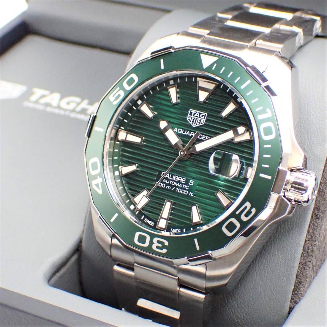 Tag Heuer Aquaracer Calibre 5 Green Dial Silver Steel Strap Watch for Men - WAY201S.BA0927