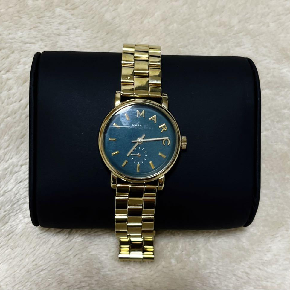 Marc Jacobs Baker Green Dial Gold Steel Strap Watch for Women - MBM3249