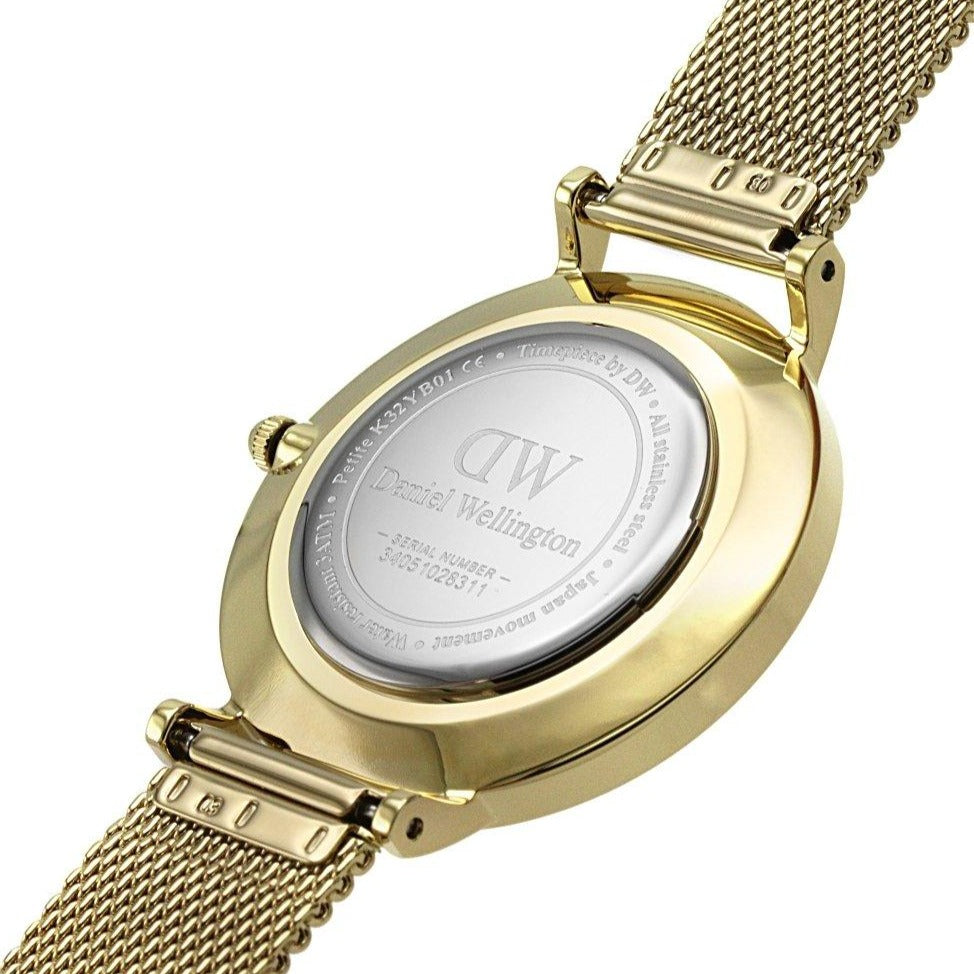 Daniel Wellington Classic Petite Black Dial Gold Mesh Bracelet Watch For Women - DW00100347