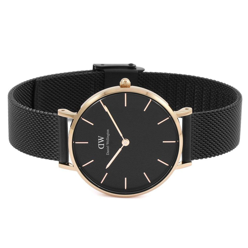 Daniel Wellington Petite Ashfield Black Dial Black Mesh Bracelet Watch Watch For Women - DW00100201