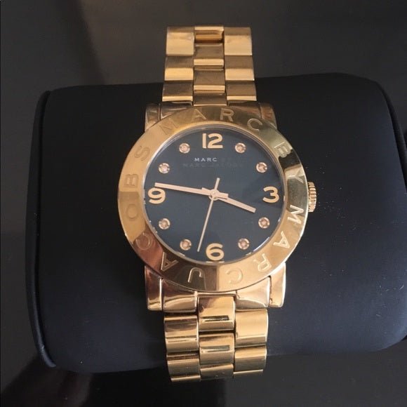 Marc Jacobs Amy Blue Dial Gold Steel Strap Watch for Women - MBM3166