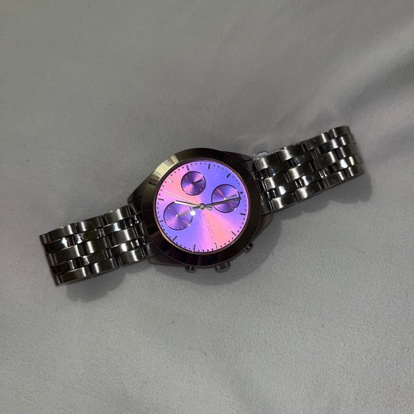 Marc Jacobs Peeker Chronograph Pink Dial Silver Steel Strap Watch for Women - MBM3372
