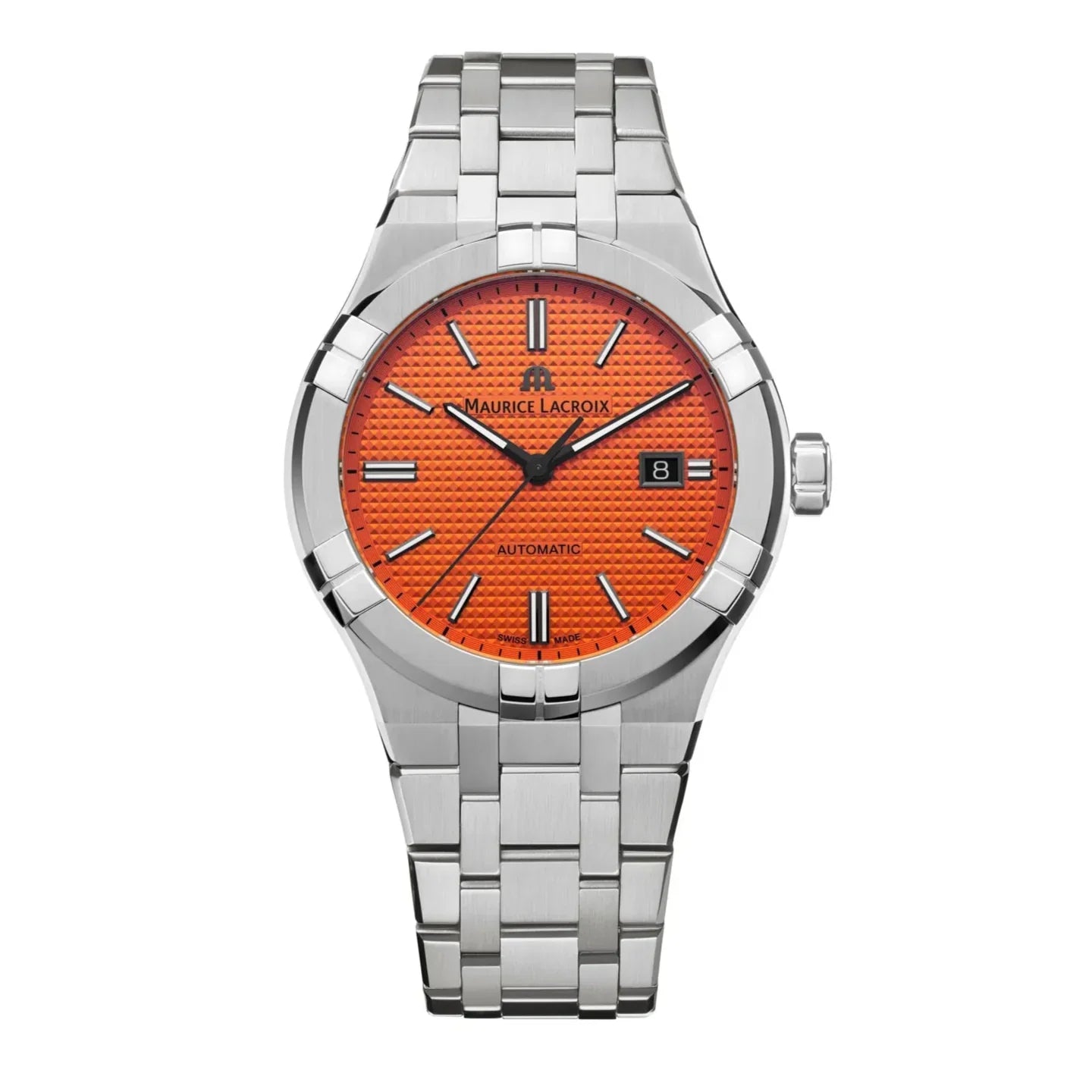 Maurice Lacroix Aikon Limited Edition Automatic Date Orange Dial Silver Steel Strap Watch For Men - AI6008-SS00F-530-1