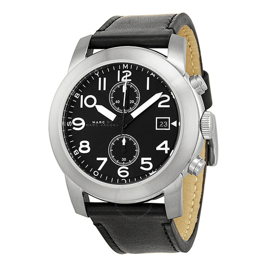 Marc Jacobs Larry Chronograph Black Dial Black Leather Strap Watch for Men - MBM5033