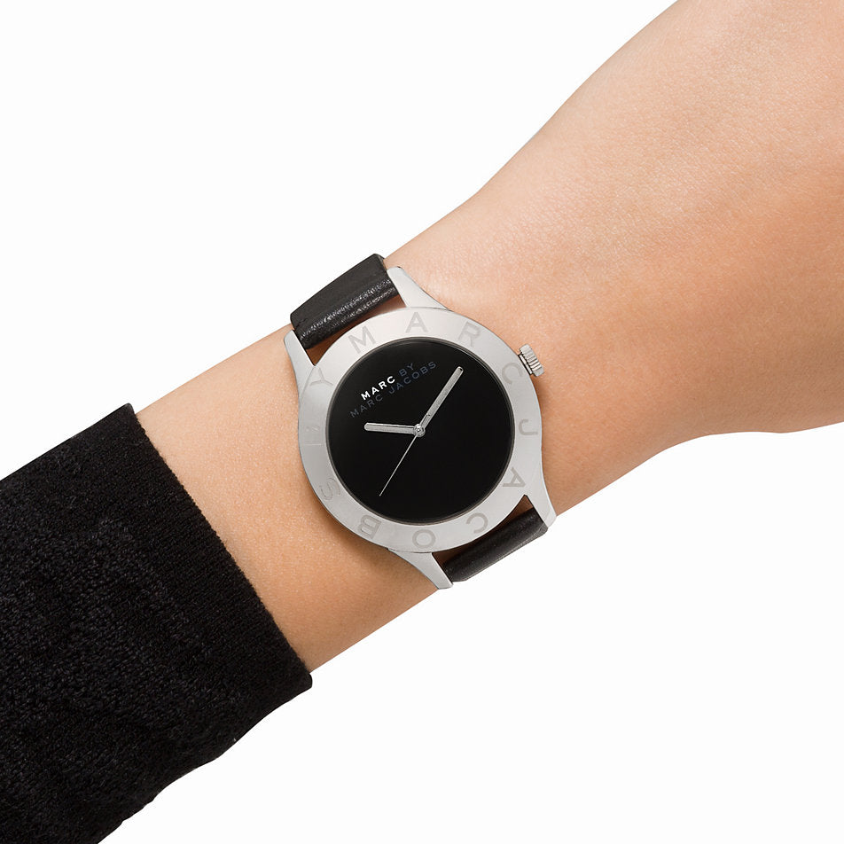Marc Jacobs Blade Black Dial Black Leather Strap Watch for Women - MBM1205