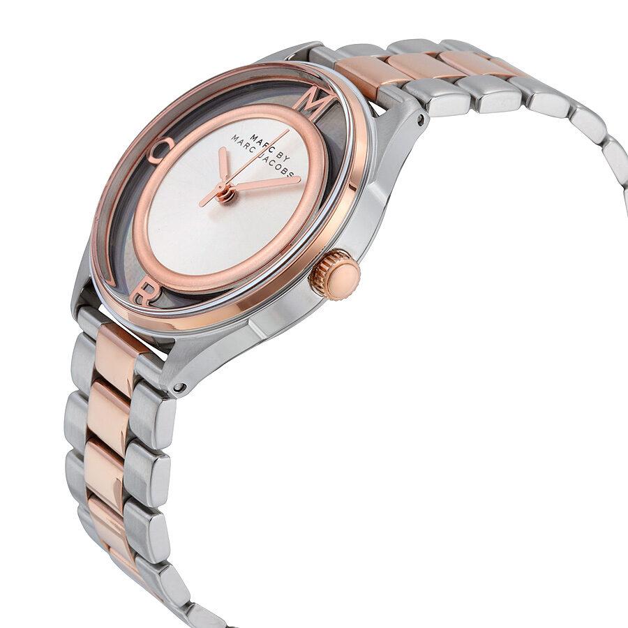 Marc Jacobs Tether Transparent White Dial Two Tone Steel Strap Watch for Women - MBM3436