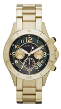 Marc Jacobs Rock Chronograph Black Dial Gold Steel Strap Watch for Women - MBM3253