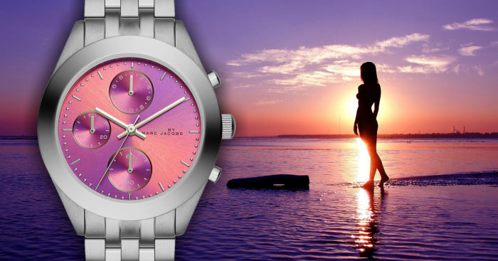 Marc Jacobs Peeker Chronograph Pink Dial Silver Steel Strap Watch for Women - MBM3372