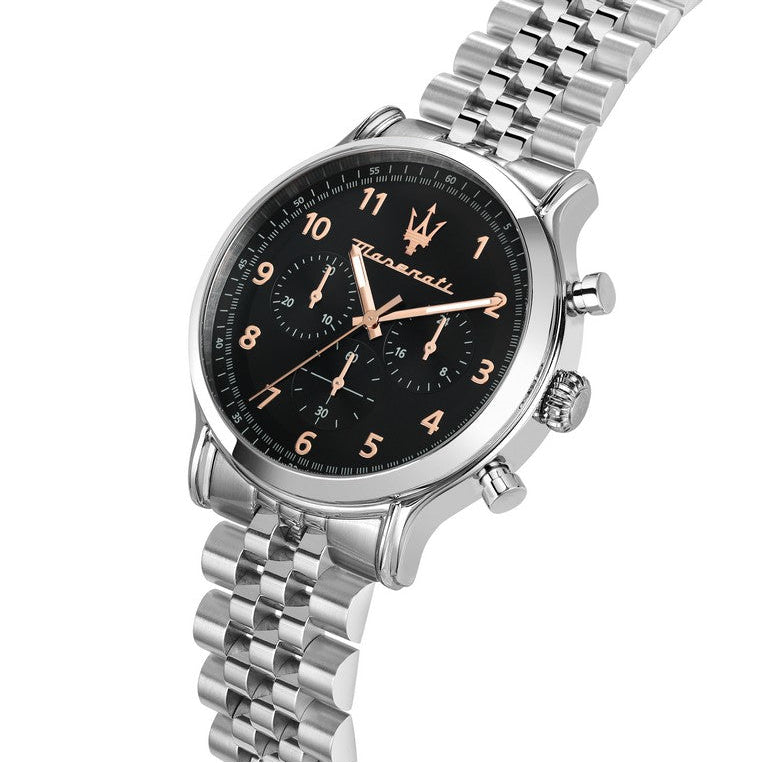 Maserati Epoca Chronograph Black Dial Silver Steel Strap Watch For Men - R8873618017