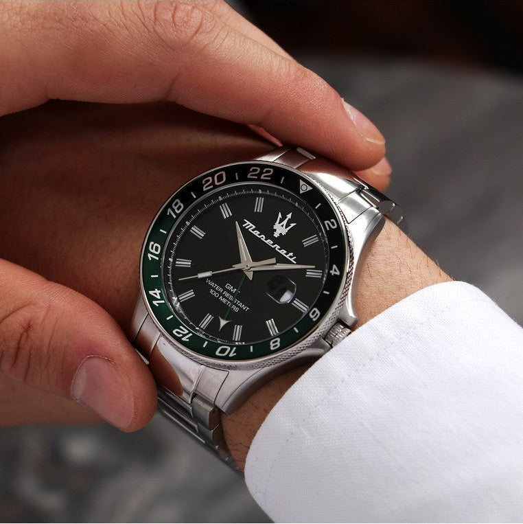 Maserati SFIDA Chronograph Black Dial Silver Steel Strap Watch For Men - R8853140005