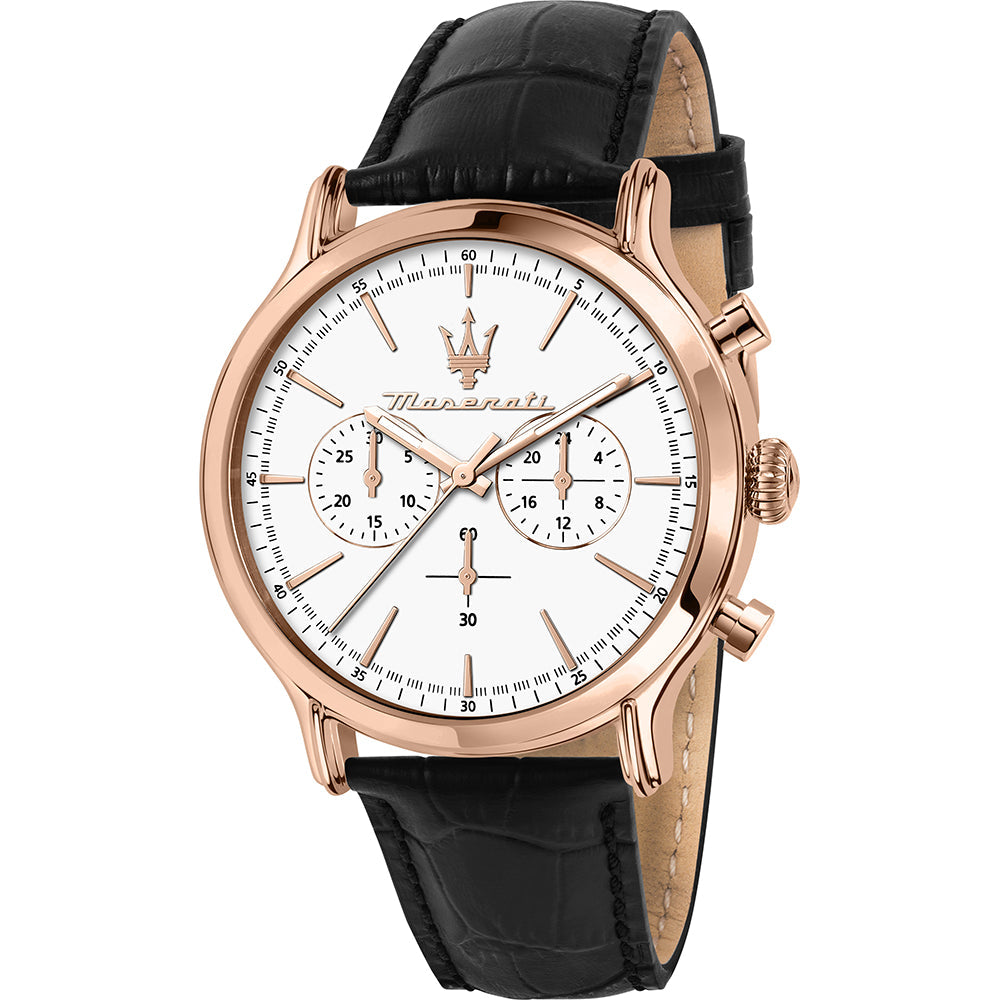 Maserati Epoca Chronograph White Dial Black Leather Strap Watch For Men - R8871618016