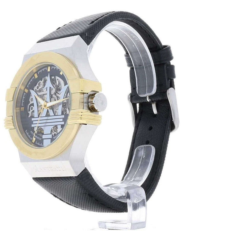 Maserati Potenza Automatic Skeleton Dial Black Leather Strap Watch For Men - R8821108011