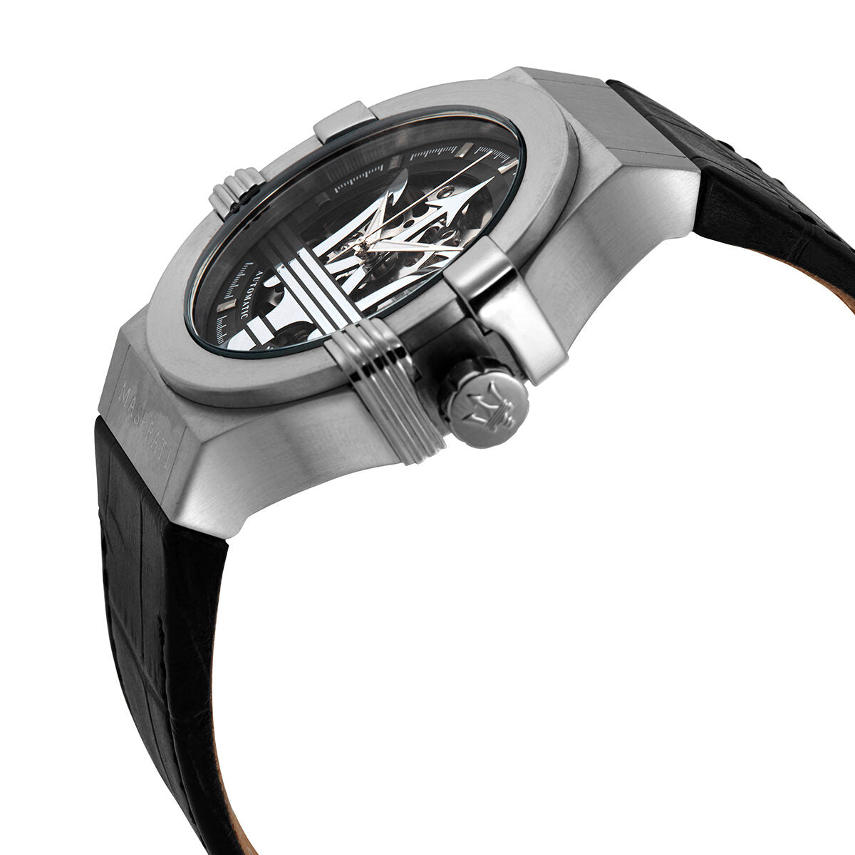Maserati Potenza Automatic Black Dial Black Leather Strap Watch For Men - R8821108038