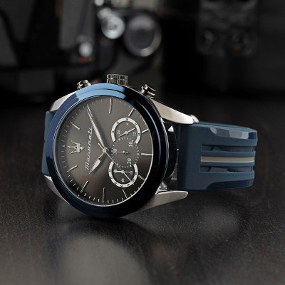 Maserati Traguardo Chronograph Blue Dial Black Silicone Strap Watch For Men - R8871612046
