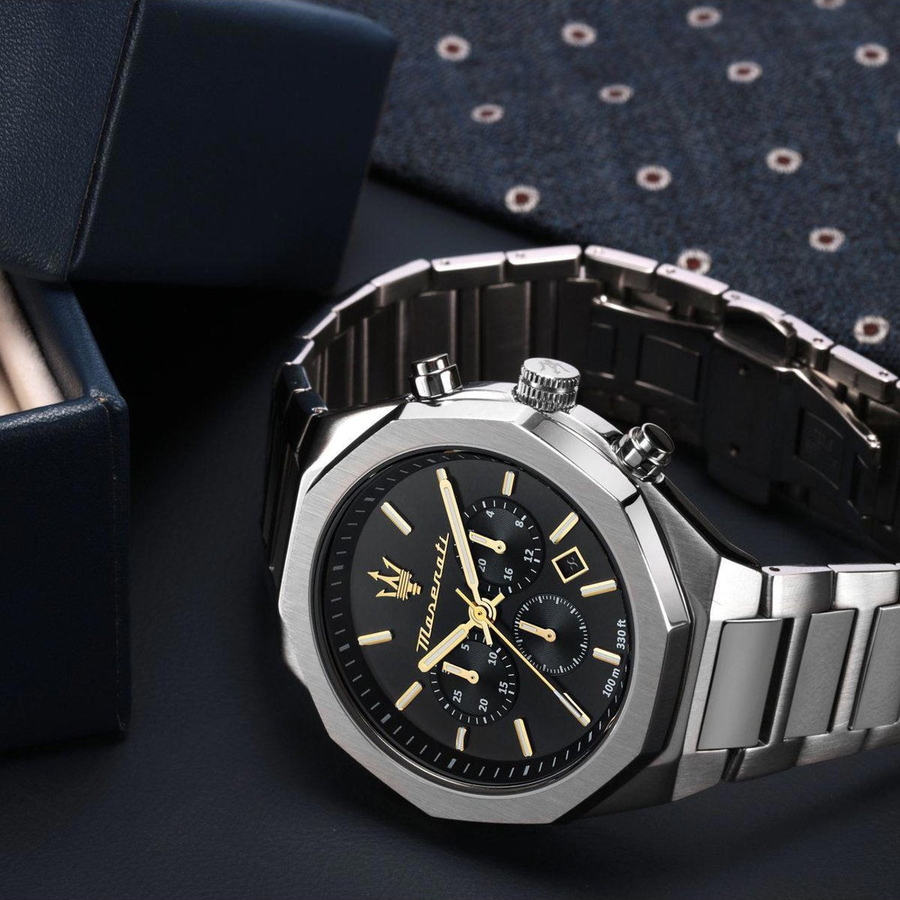 Maserati Stile Chronograph Black Dial Silver Steel Strap Watch For Men - R8873642010