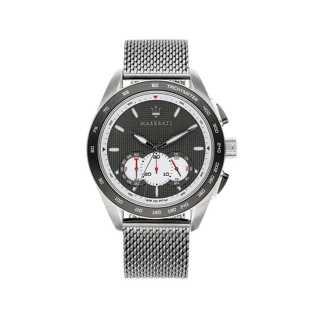Maserati Traguardo Chronograph Black Dial Silver Mesh Bracelet Watch For Men - R8873612008