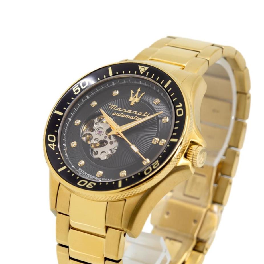 Maserati SFIDA Black Dial Yellow Gold Toned Stainless Steel Watch For Men - R8823140003