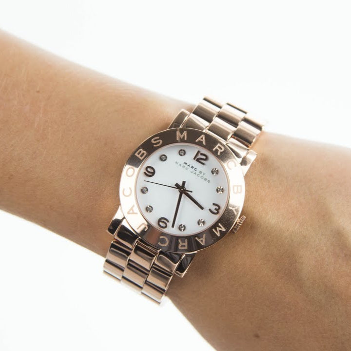Marc Jacobs Amy White Dial Gold Steel Strap Watch for Women - MBM3056