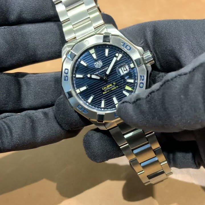 Tag Heuer Aquaracer Calibre 5 Automatic Blue Dial Silver Steel Strap Watch for Men - WAY2012.BA0927