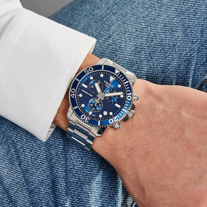 Tissot Seastar 1000 Chronograph Blue Dial Silver Steel Strap Watch For Men - T120.417.11.041.00