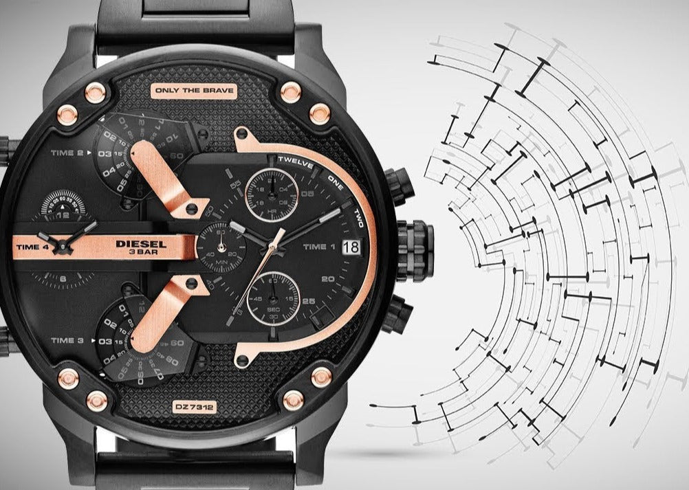 Diesel Big Daddy Chronograph Black Dial Black Steel Strap Watch For Men - DZ7312