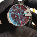 Diesel Mega Chief Chronograph Black Dial Black Leather Strap Watch For Men - DZ4323