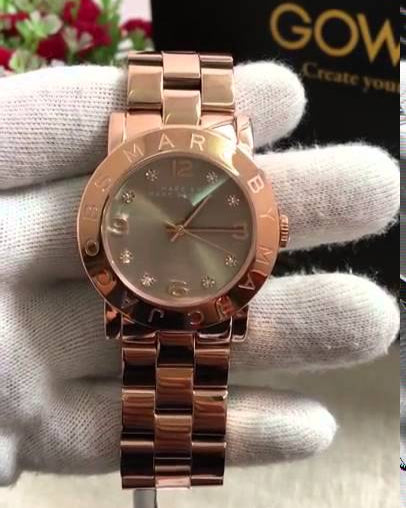 Marc Jacobs Amy Glitz Brown Dial Rose Gold Steel Strap Watch for Women - MBM3221