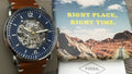 Fossil Commuter Automatic Skeleton Blue Dial Brown Leather Strap Watch for Men - ME3159