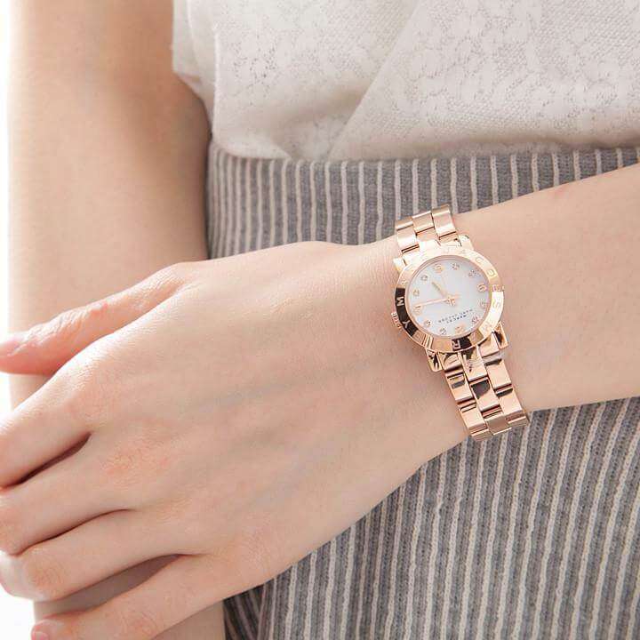 Marc Jacobs Mini Amy White Dial Rose Gold Steel Strap Watch for Women - MBM3078