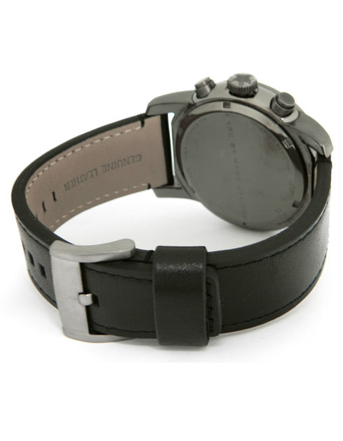 Marc Jacobs Larry Chronograph Black Dial Black Leather Strap Watch for Men - MBM5054