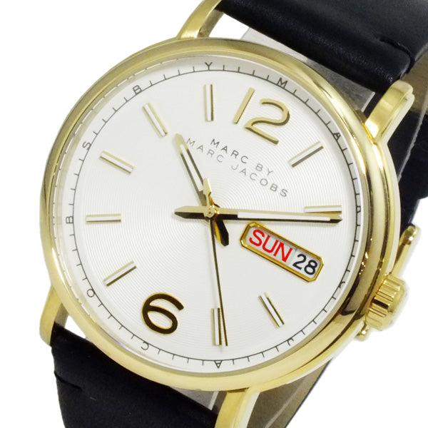 Marc Jacobs Fergus White Dial Black Leather Strap Watch for Men - MBM5081