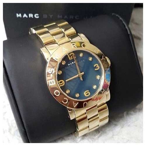 Marc Jacobs Amy Green Dial Gold Steel Strap Watch for Women - MBM8619