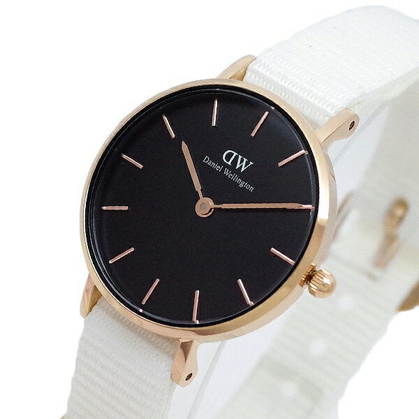 Daniel Wellington Classic Petite Dover Black Dial White NATO Strap Watch For Women - DW00100314