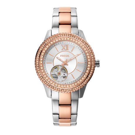 Fossil Architect Automatic Silver Dial Two Tone Steel Strap Watch for Women - ME3058