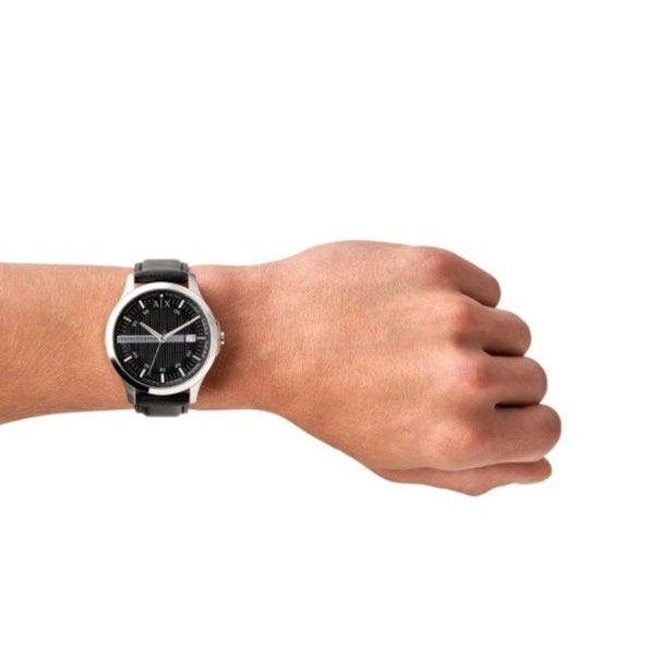 Armani Exchange Hampton Chronograph Black Dial Black Leather Strap Watch For Men - AX2101
