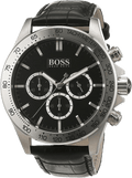 Hugo Boss Ikon Black Dial Black Leather Strap Watch for Men - 1513178