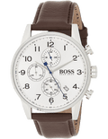Hugo Boss Navigator White Dial Brown Leather Strap Watch for Men - 1513495