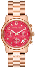 Michael Kors Runway Chronograph Pink Dial Rose Gold Steel Strap Watch For Women - MK7352