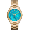 Michael Kors Slim Runway Blue Dial Gold Steel Strap Watch for Women - MK3265