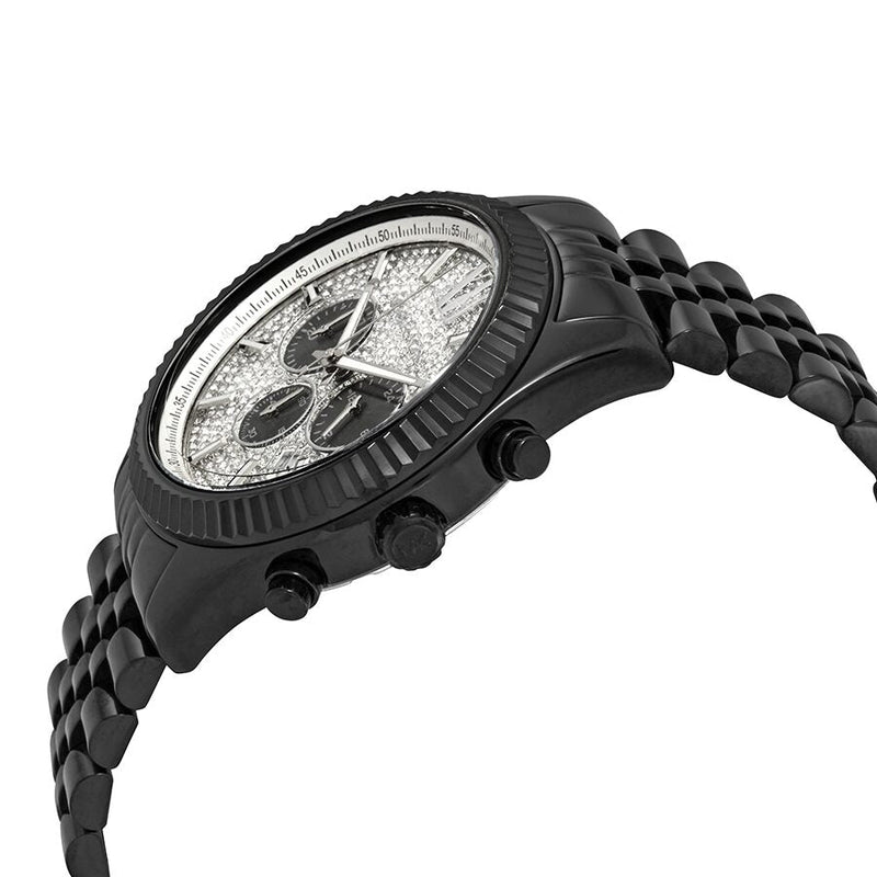 Michael Kors Lexington Chronograph Crystals Silver Dial Black Steel Strap Watch for Men - MK8605