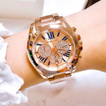 Michael Kors Bradshaw Chronograph Rose Gold Dial Rose Gold Steel Strap Watch For Women - MK6321